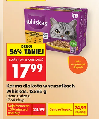 Karma dla kota w saszetkach Whiskas 12-pak promocja w Biedronka