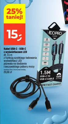 Kabel USB-C - USB-C z wyświetlaczem LED Vidopro promocja w Dealz