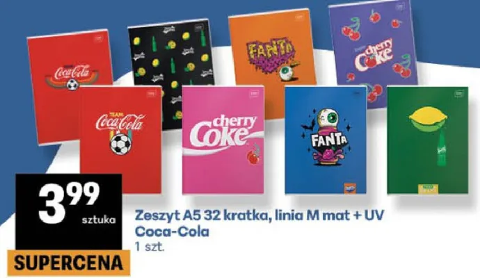 Zeszyt A5 32 kratka linia M mat + UV Coca-Cola promocja w Delikatesy Centrum
