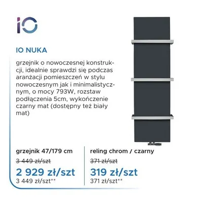 Reling do grzejnika IO Nuka promocja w Blu Salony Łazienek