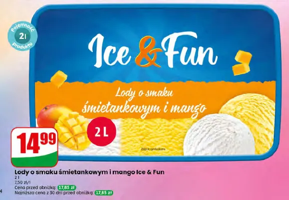Lody o smaku śmietankowym i mango Ice & Fun promocja w Dino