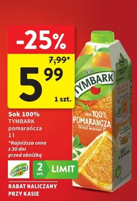 Sok 100% pomarańcza promocja w Intermarche