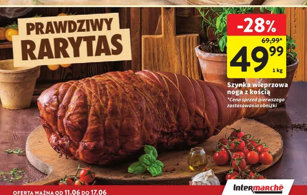 Szynka wieprzowa noga z kością promocja w Intermarche