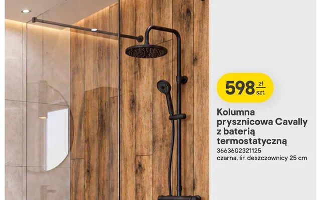 Kolumna prysznicowa Cavally z baterią termostatyczną czarna promocja w Castorama