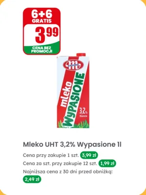 Mleko UHT Wypasione 3,2% 1l promocja w Dino