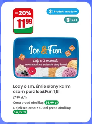 Lody o smaku śmietanka słony karmel czarna porzeczka Ice & Fun promocja w Dino