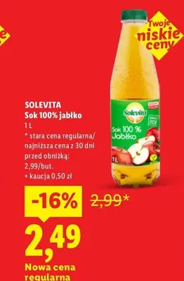 Sok 100% jabłko Solevita promocja w Lidl