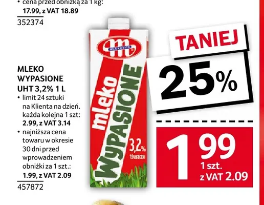 Mleko UHT 3,2% promocja w Selgros