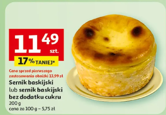 Sernik baskijski lub sernik baskijski bez dodatku cukru promocja w Auchan