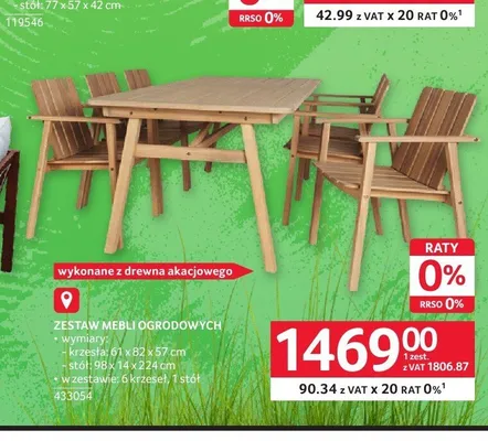 Zestaw mebli ogrodowych z drewna akacjowego promocja w Selgros