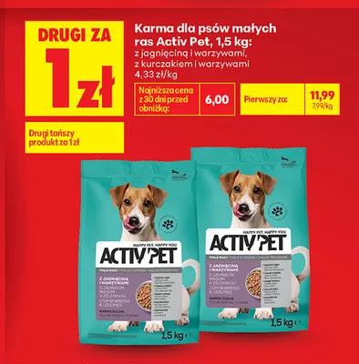 Karma dla psów małych ras z kurczakiem i warzywami Activ Pet promocja w Biedronka