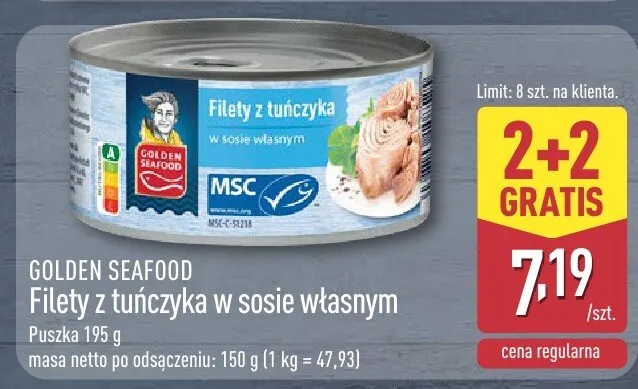 Filety z tuńczyka w sosie własnym promocja w Aldi