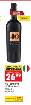 Wino czerwone wytrawne 40 Primitivo di Manduria promocja w Biedronka
