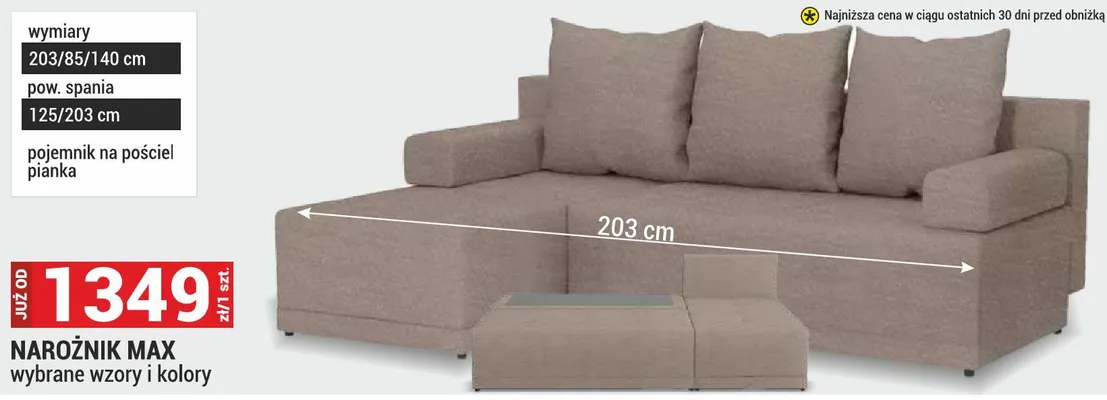 Narożnik MAX wybrane wzory i kolory 203/85/140cm promocja w Merkury Market