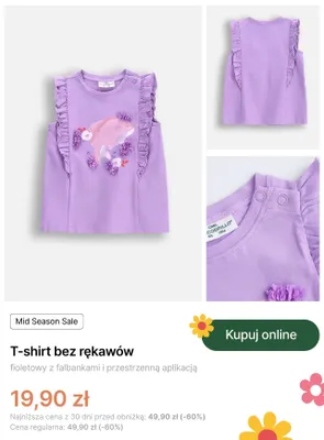 T-shirt bez rękawów Coccodrillo fioletowy z falbankami i przestrzenną aplikacją promocja w Coccodrillo