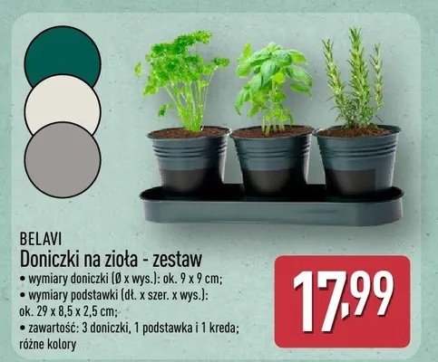 Doniczki na zioła zestaw Belavi promocja w Aldi