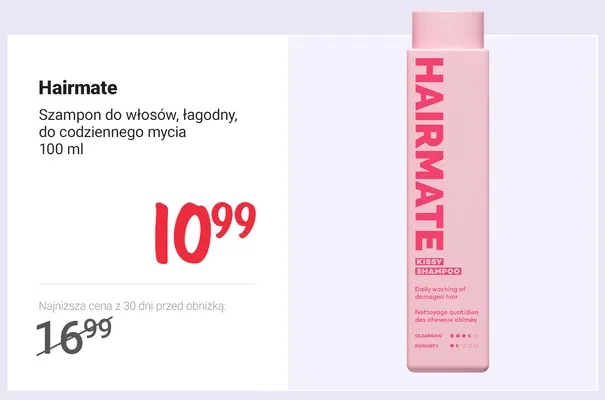 Szampon do włosów łagodny do codziennego mycia Hairmate promocja w Rossmann