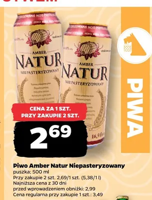 Piwo Amber Natur Niepasteryzowany promocja w Netto