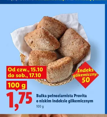 Bułka pełnoziarnista Provita o niskim indeksie glikemicznym promocja w Lidl