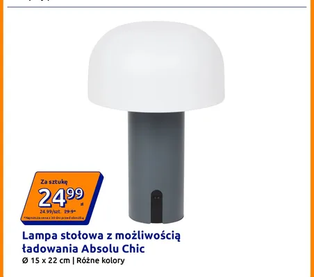 Lampa stołowa z możliwością ładowania Absolu Chic promocja w Action
