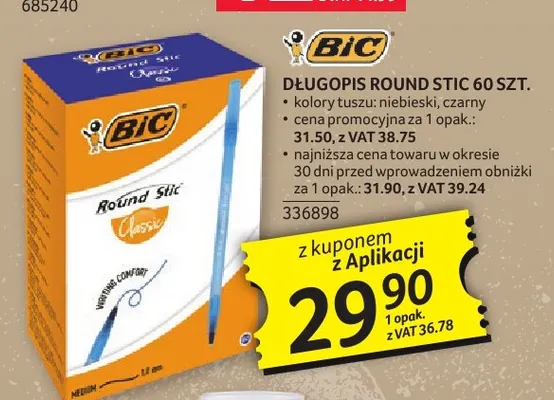 Długopis Round Stic niebieski BIC promocja w Selgros