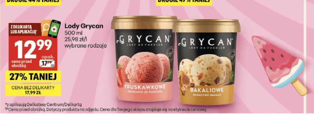 Lody Grycan bakaliowe promocja w Delikatesy Centrum