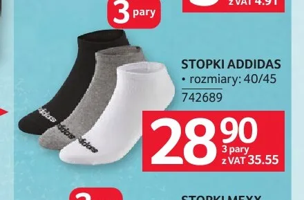 Skarpetki stopki Addidas 3-pak promocja w Selgros