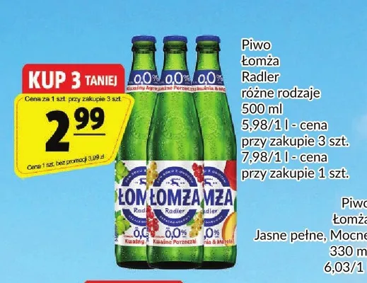 Piwo bezalkoholowe Łomża Radler Wiśnia & Pigwa promocja w Prim Market