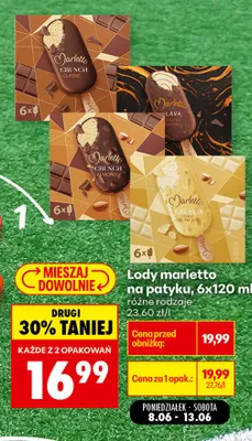 Lody na patyku Marletto Crunch Classic 6-pak promocja w Biedronka