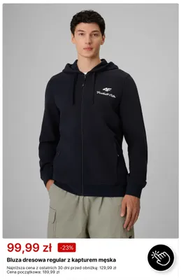 Bluza dresowa regular z kapturem męska 4F promocja w 4F