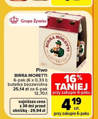 Piwo Birra Moretti 6-pak promocja w Carrefour