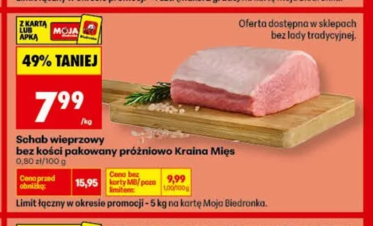 Schab wieprzowy bez kości Kraina Mięs promocja w Biedronka
