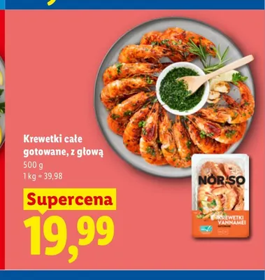 Krewetki całe gotowane z głową Nor-So promocja w Lidl