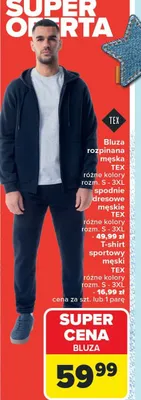 Bluza rozpinana męska, spodnie dressowe męskie, T-shirt sportowy męski promocja w Carrefour