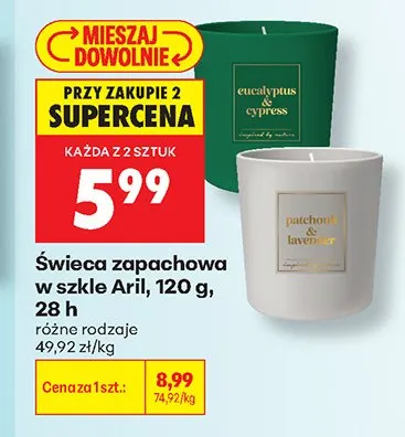 Świeca zapachowa w szkle Aril Eucalyptus & Cypress promocja w Biedronka