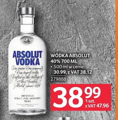 Wódka Absolut 40% promocja w Selgros