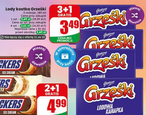 Lody kostka Grześki 2 rodzaje promocja w Dino