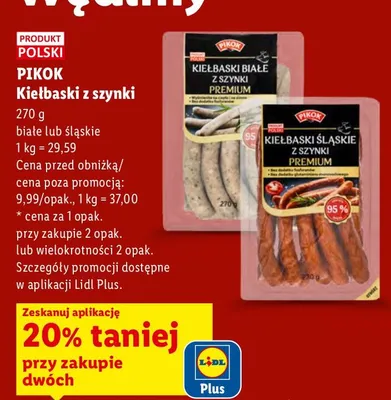 Kiełbaski z szynki białe Pikok promocja w Lidl