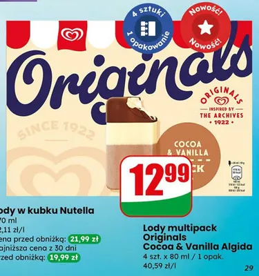 Lody multipack Originals Cocoa & Vanilla Algida promocja w Dino