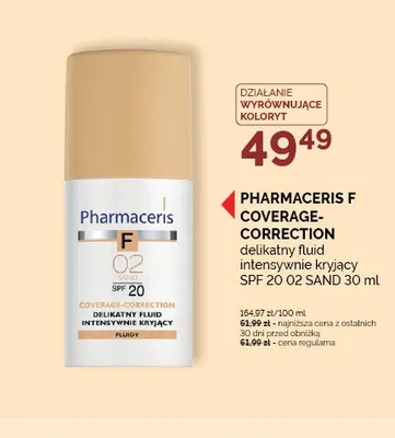 Delikatny fluid intensywnie kryjący PHARMACERIS F COVERAGE-CORRECTION SPF 20 02 SAND promocja w Super-Pharm
