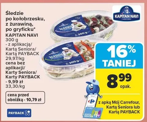 Śledzie po kołobrzesku z żurawiną po gryficku Kapitan Navi promocja w Carrefour Market