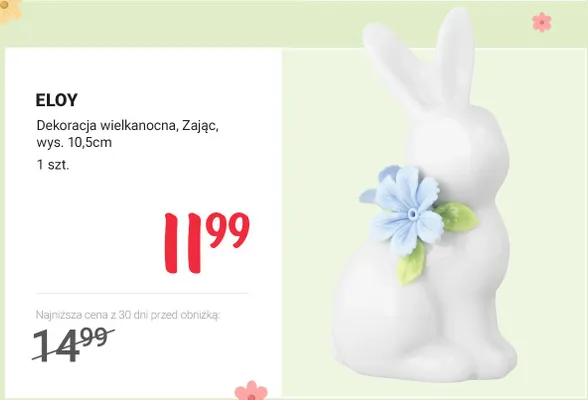 Dekoracja wielkanocna Zając, wys. 10,5 cm promocja w Rossmann