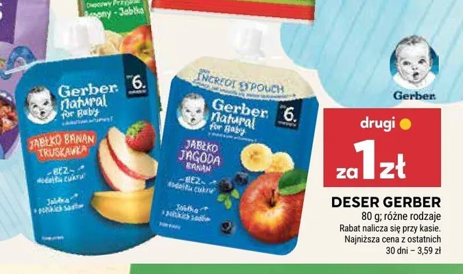 Deser Gerber Natural Jabłko Banan Truskawka promocja w Stokrotka