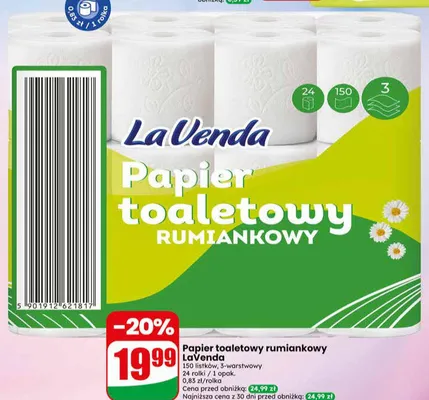Papier toaletowy rumiankowy LaVenda 3-warstwowy 150 listków promocja w Dino