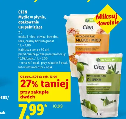 Mydło w płynie Cien bawełna opakowanie uzupełniające promocja w Lidl