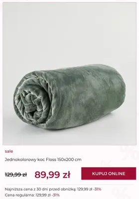 Koc jednokolorowy home & you Floss 150x200 cm promocja w home&you