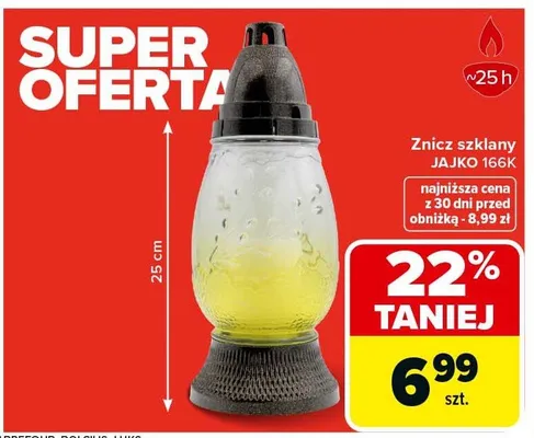 Znicz szklany JAJKO 166K promocja w Carrefour