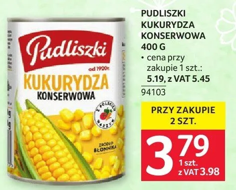 Kukurydza konserwowa Pudliszki 400 g promocja w Selgros