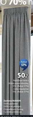 Zasłona RUSKEN 100% poliester z kanalikiem i taśmą 1xS140xD300cm promocja w Jysk