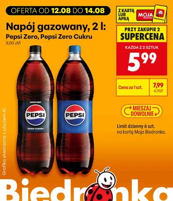 Napój gazowany Pepsi Zero Cukru promocja w Biedronka